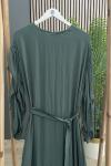 Ceremony Belden Kuşaklı Kolları Büzgü Detaylı Memol Cupra Elbise Yeşil