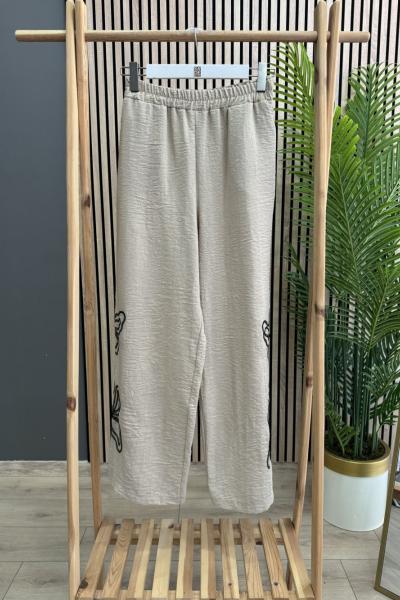 Ceremony Keten İşlemeli Pantolon Taş Rengi