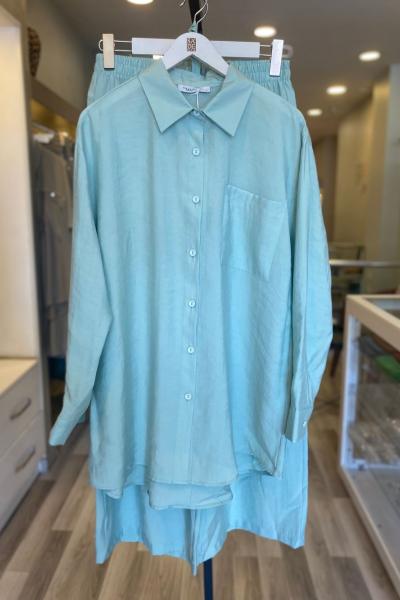 Magazin Önü Ve Arkası Düğmeli Tencel Takım Yeşil