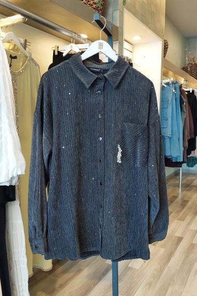 Ceremony Tek Cepli ve İşlemeli Queen Tunik Gri