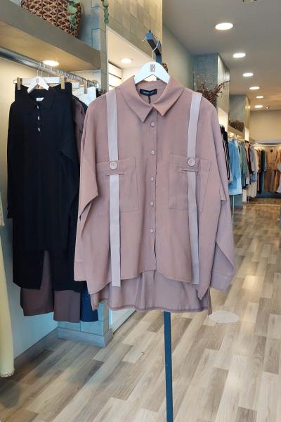 Ceremony Anjelik Omuzdan Deri Askı Detaylı Tunik Ten Rengi