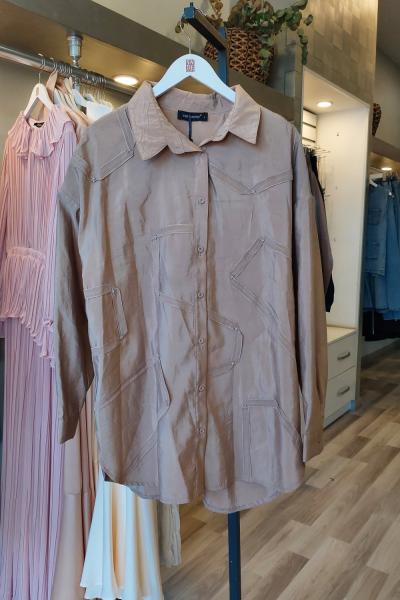 Ceremony Düğmeli Uzun Kollu Dekoratif Dikişli Gömlek Vizon