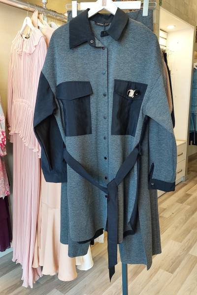 Ceremony 2026 KIŞ Tuniği Önden Çıt Çıtlı Cebi Aksesuar Detaylı Pantolonlu Takım Gri