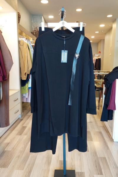 Ceremony 2026 KIŞ Tek Omuzu Deri ve Aksesuar Detaylı Ocean Pantolonlu Takım Siyah