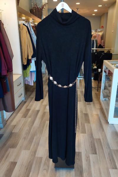 Ceremony 2026 KIŞ Balıkçı Yaka Kemer Aksesuarlı Triko Elbise Siyah