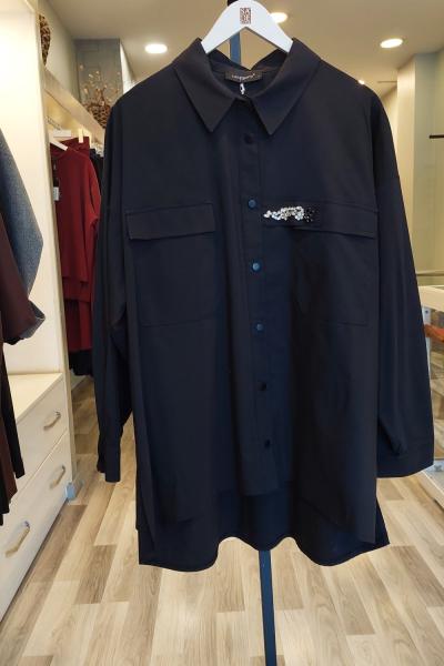 Ceremony 2026 KIŞ Arkası Allerli Bağlamalı Paper Touch Gömlek Siyah