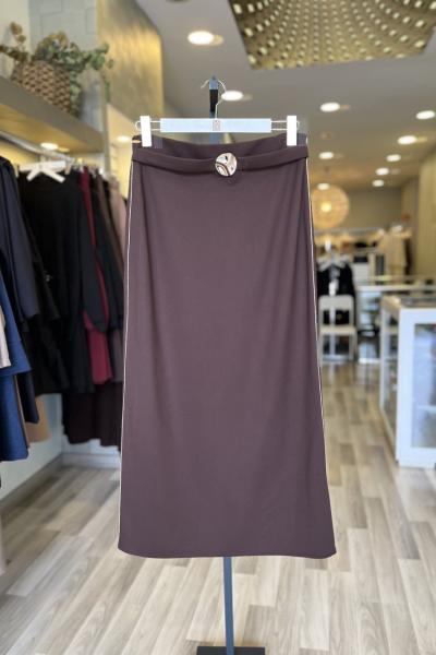 Ceremony 2026 KIŞ Biye Detaylı Kemeri Gold Aksesuarlı Çelik Etek Kahverengi