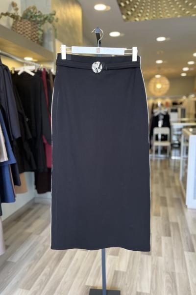 Ceremony 2026 KIŞ Biye Detaylı Kemeri Gold Aksesuarlı Çelik Etek Siyah