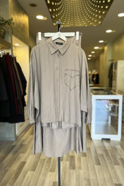 Ceremony 2026 KIŞ Tuniği Boncuk İşlemeli Etekli Takım Vizon