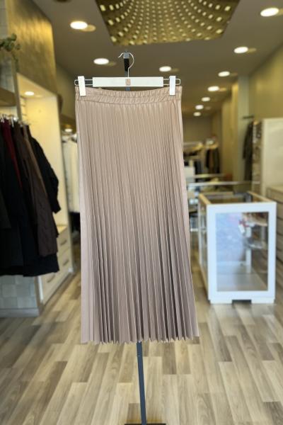 Ceremony 2026 KIŞ Deri Plisoley Etek Camel