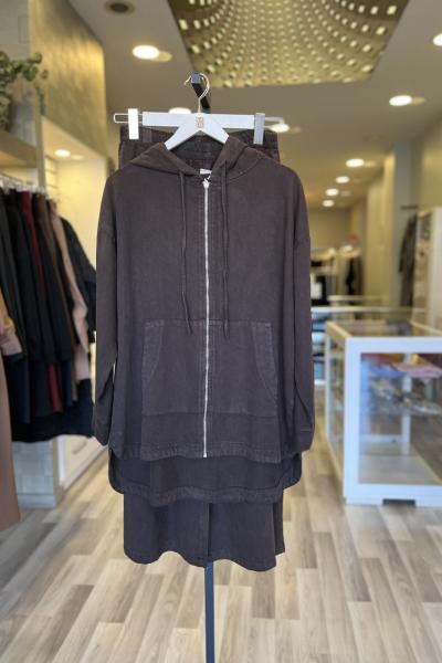 Magazin Kapüşonlu Tencel Takım Acı Kahve