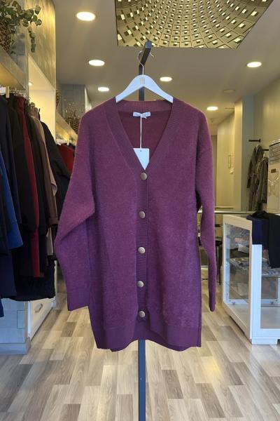 Magazin Angora V Yaka Hırka Mürdüm