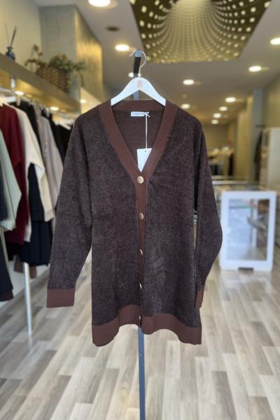 Magazin Angora V Yaka Hırka Kahverengi