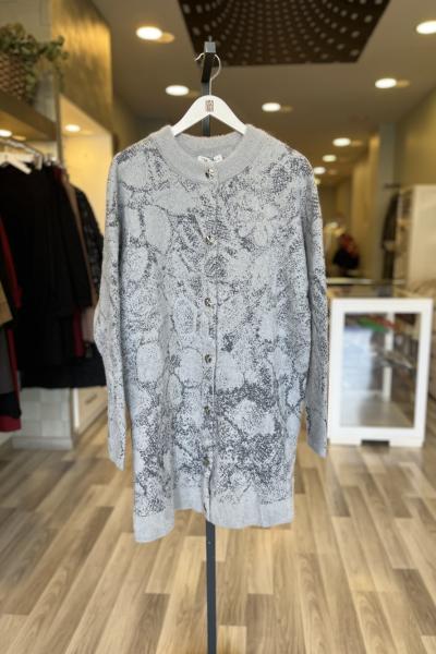 Magazin Angora Çiçek Baskı Ve Gold Düğmeli Hırka Gri