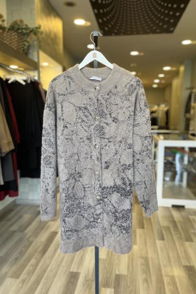 Magazin Angora Çiçek Baskı Ve Gold Düğmeli Hırka Vizon