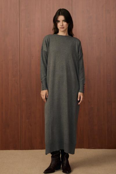 Merwish Basic Triko Elbise Antrasit