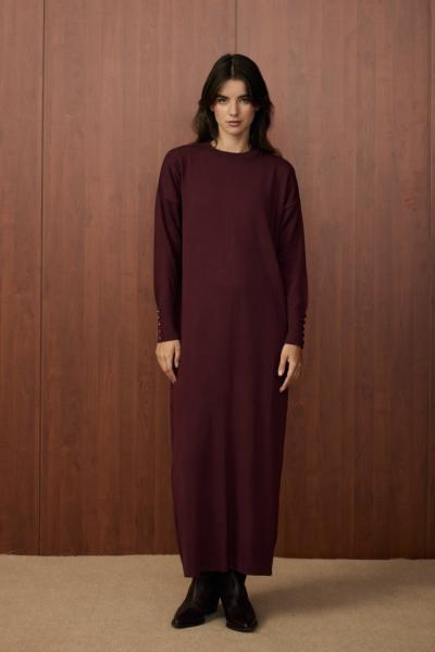 Merwish Basic Triko Elbise Bordo