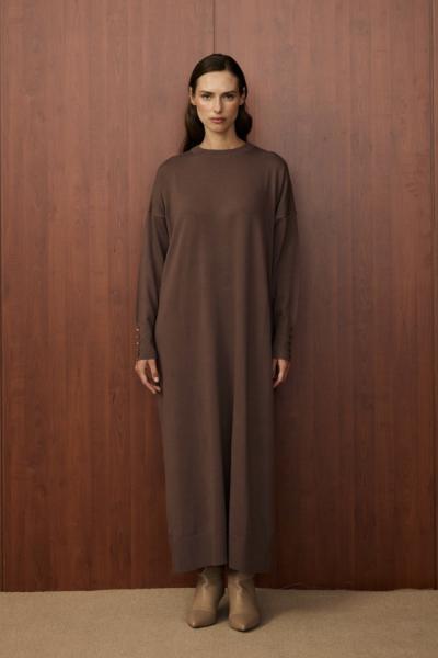 Merwish Basic Triko Elbise Kahverengi