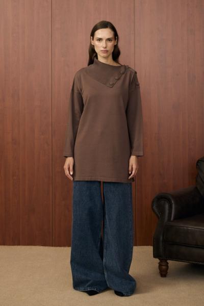 Merwish Yaka Verev Tunik Kahverengi