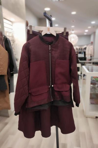 Ceremony 2026 KIŞ Önü Fermuarlı Ceket Ve Etekli Baklava Kapiton Takım Bordo