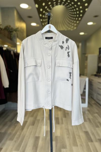 Ceremony 2026 KIŞ Hakim Yaka Cepli Ve İşlemeli Kısa Ceket Taş Rengi