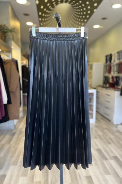 Ceremony 2026 KIŞ Çift Plisoley Deri Etek Siyah