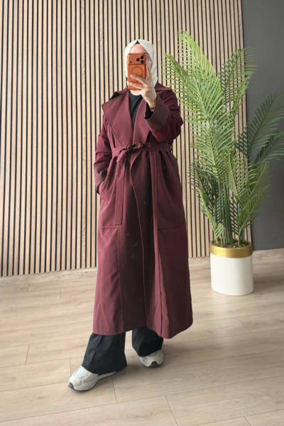 Ceremony 2026 KIŞ Arkası Kapiton Detaylı Belden Kemerli Trençkot Bordo