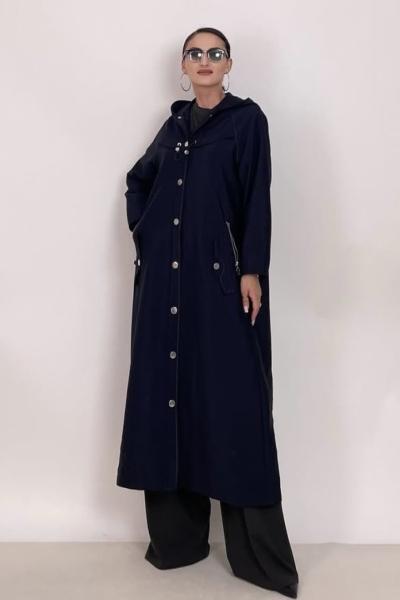 Ceremony 2026 KIŞ Kapüşonu Zig Zag Dikişli Trençkot Lacivert