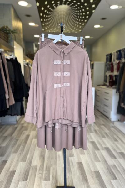 Ceremony 2026 KIŞ Anjelik Patı Deri Detaylı Eteği Deri Bantlı Takım nude