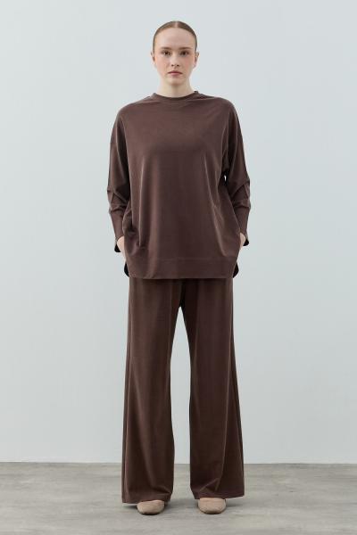 Merwish 2026 Yaz Bambu Comfi Takım Kahverengi