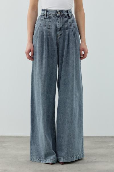 Merwish 2026 Yaz Pileli Denim Pantolon Mavi