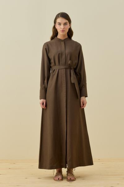 Merwish 2026 Yaz Vietnam Elbise Kahverengi