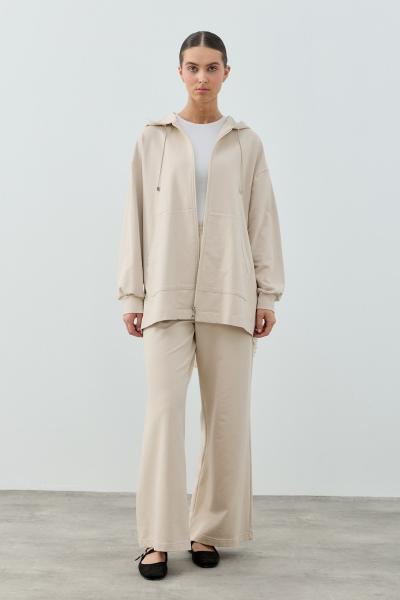 Merwish 2026 Yaz Plise Şifon Takım Bej