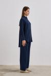 Hilay Soley Büyük Cepli Düğmeli Pantolonlu Takım Lacivert