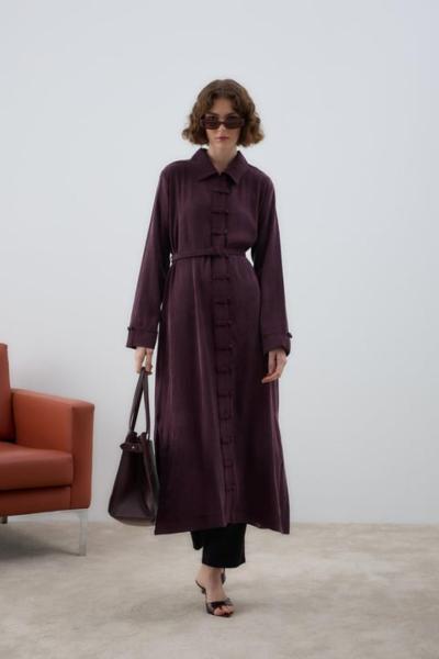 Hilay Emosh Britli Düğmeli Uzun Tunik  Mürdüm