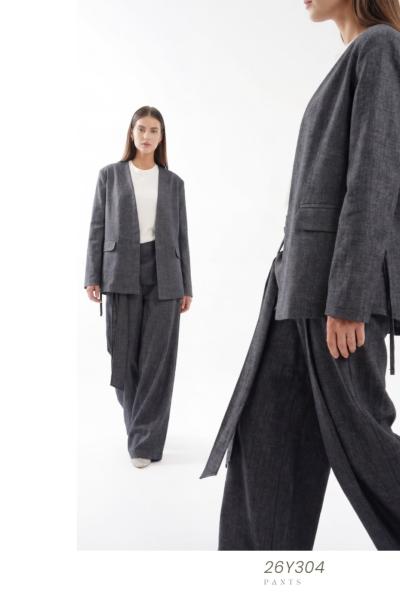 Ceremony 2026 Yaz Yandan Bağlamalı Denim Keten Ceket Lacivert