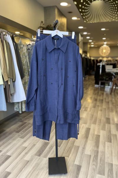 Ceremony 2026 Yaz Önü Tahta Boncuk İşlemeli Aller Detaylı Keten Takım İndigo