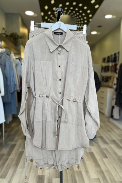 Ceremony 2026 Yaz Beli Bağcıklı Ve Boncuk Detaylı Pantolonlu Suel Takım Bej