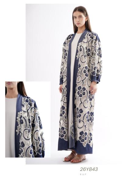 Ceremony 2026 Yaz Patı Boncuk İşlemeli Denim Dantel Kaftan  Lacivert