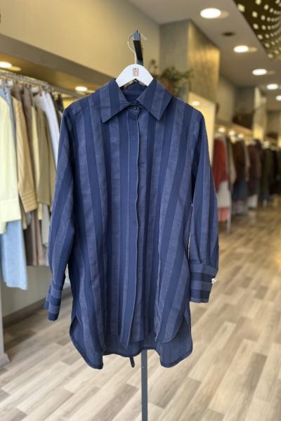 Hilay Soho Özel Taş Aksesuarlı Çizgili Gömlek Lacivert