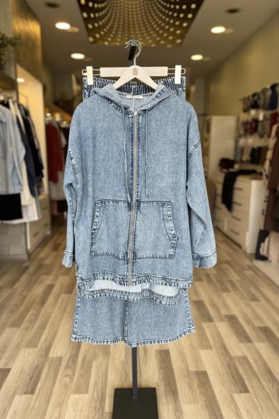 Magazin Kapüşonlu Tencel Takım Açık Mavi