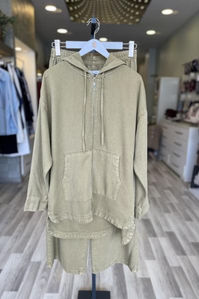Magazin Kapüşonlu Tencel Takım Yağ Yeşili