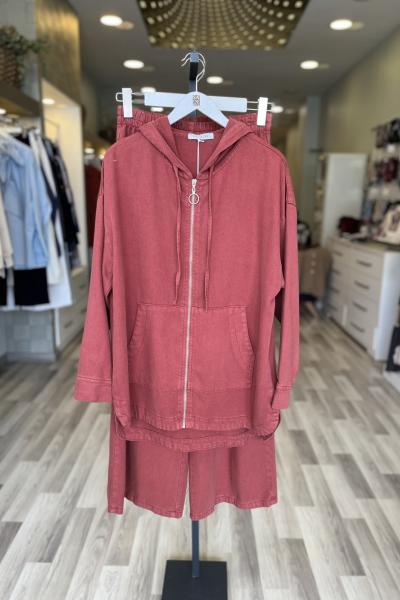 Magazin Kapüşonlu Tencel Takım Kiremit