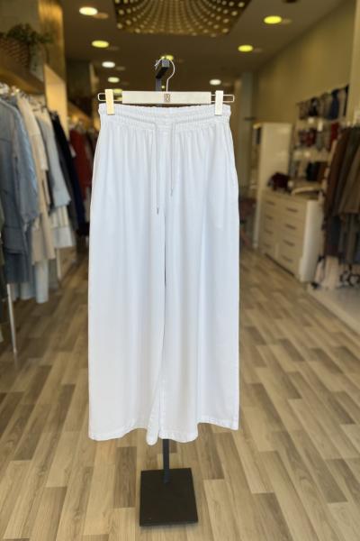 Magazin Beli Lastikli Cepli Bol Kot Pantolon Beyaz