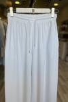 Magazin Beli Lastikli Cepli Bol Kot Pantolon Beyaz