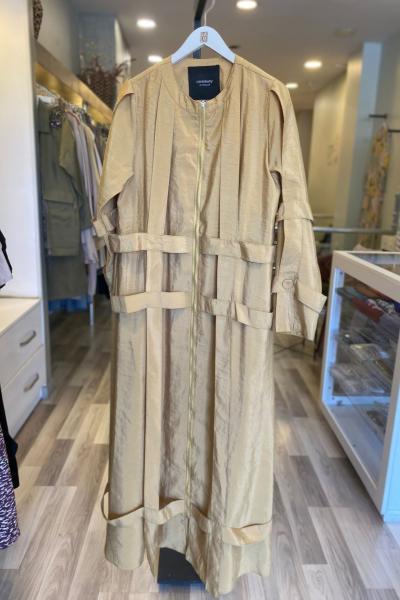 Ceremony Kolu ve Ön Bedeni Kafes Detaylı Fermuarlı Pasion Ferace Amber