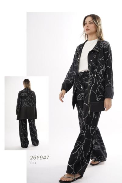 Ceremony 2026 Yaz Halka Aksesuar Detaylı Önden Fermuarlı Samara Pantolonlu Takım Siyah