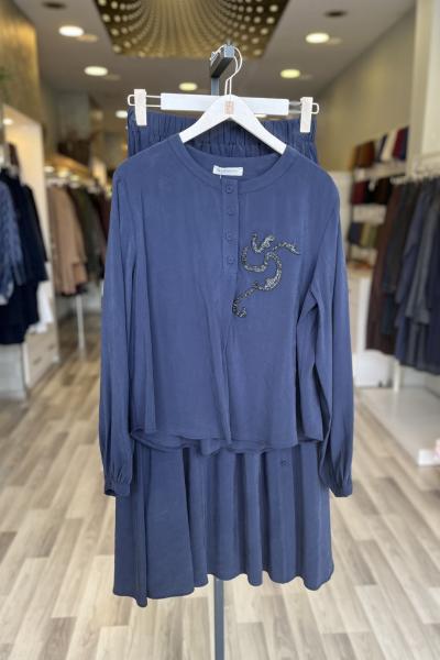 Ceremony 2026 Yaz Kristal İşlemeli Etekli Modal Takım  Lacivert