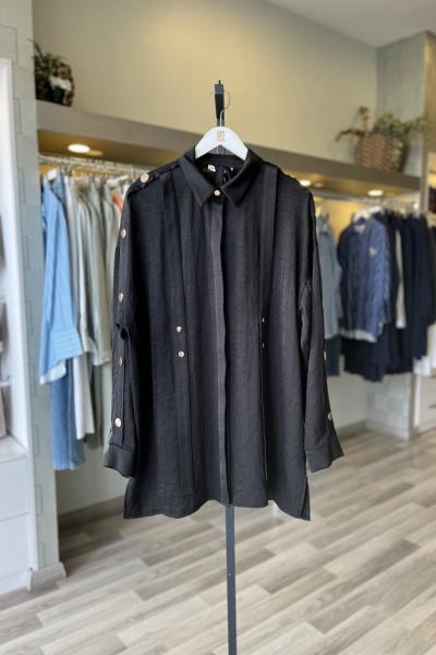 Ceremony 2026 Yaz Kolları Çıtçıt Detaylı Önleri Parçalı Gizli Patlı Safir Tunik  Siyah