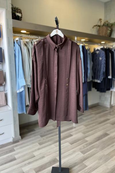 Ceremony 2026 Yaz Kolları Çıtçıt Detaylı Önleri Parçalı Gizli Patlı Safir Tunik  Kahverengi